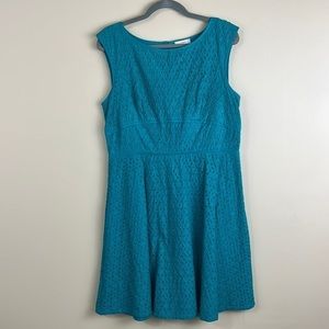 LOFT Teal Sleeveless Eyelet Dress
